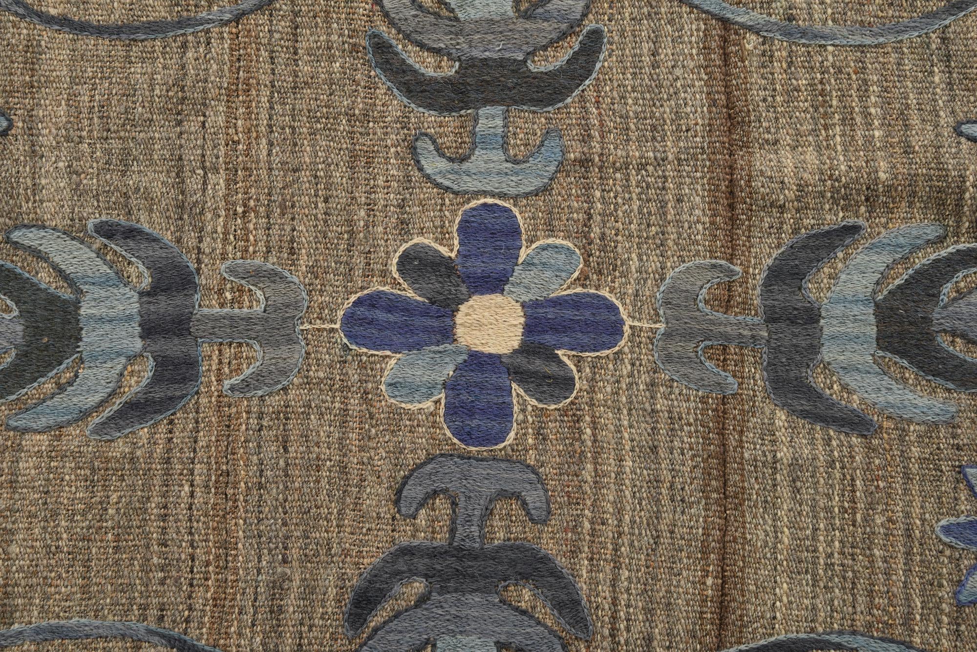 5' 4 x 5' 7 Hand Woven Kilim Suzani Wool Square Rug
