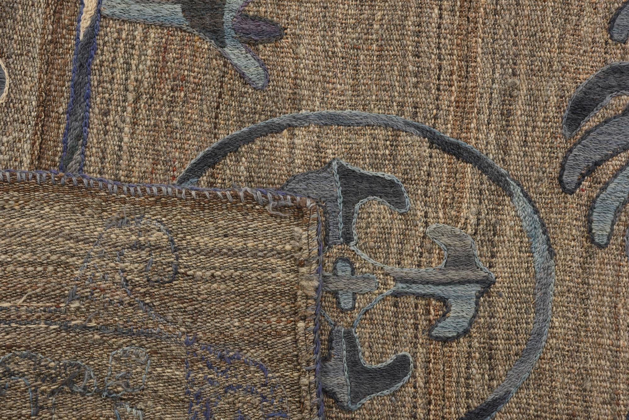 5' 4 x 5' 7 Hand Woven Kilim Suzani Wool Square Rug