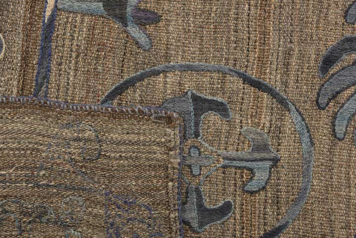 5' 4 x 5' 7 Hand Woven Kilim Suzani Wool Square Rug