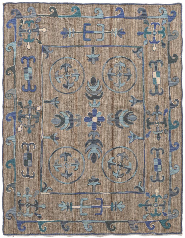 Detail image of 5' 4 x 5' 7 Hand Woven Kilim Suzani Wool Square Rug