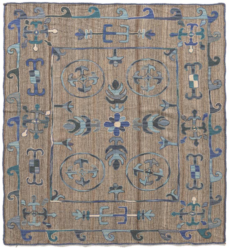 Detail image of 5' 4 x 5' 7 Hand Woven Kilim Suzani Wool Square Rug