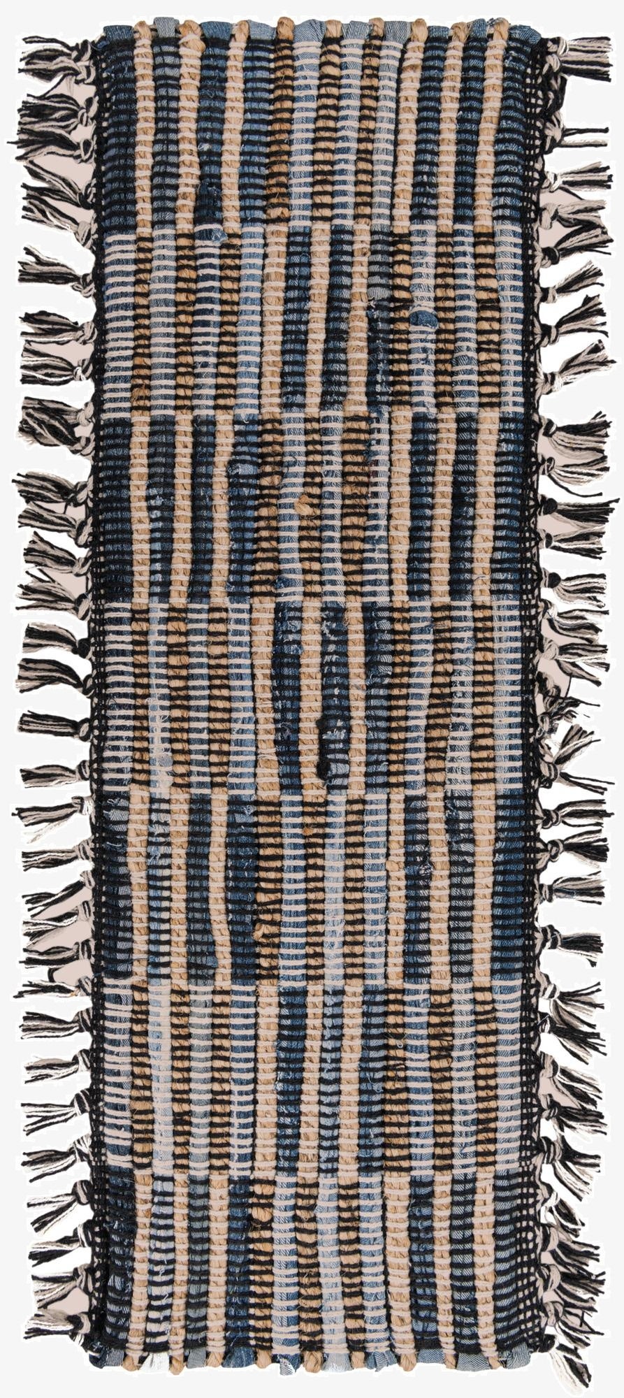 0' 9 x 2' 6  Hand Woven Chindi Jute Stair Rug