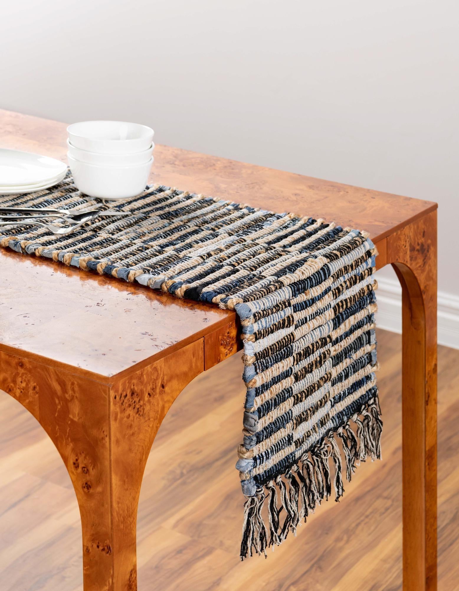 1' 2 x 10' Hand Woven Chindi Jute Table Runner Rug