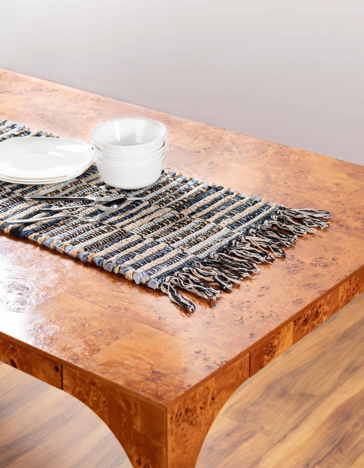 Detail image of 1' 2 x 4' 1  Hand Woven Chindi Jute Table Runner Rug