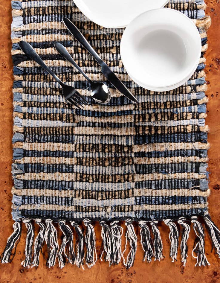 Detail image of 1' 2 x 4' 1  Hand Woven Chindi Jute Table Runner Rug