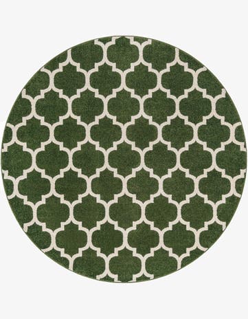 Dark Green Lattice Round Rug