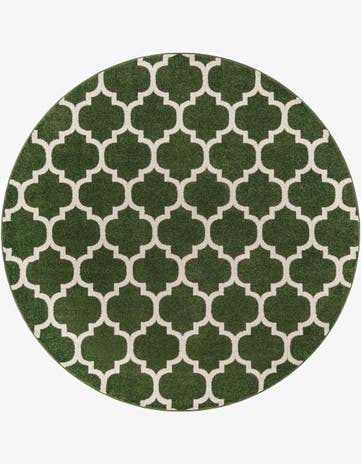 Dark Green Trellis Round Rug