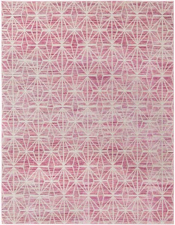 7' 10 x 10' Deerbrush · Geometric diamond rug, pink and ivory