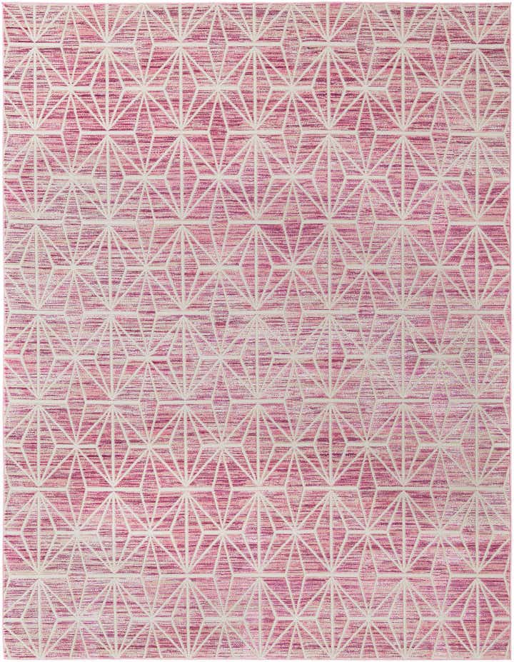 7' 10 x 10' Deerbrush · Geometric diamond rug, pink and ivory