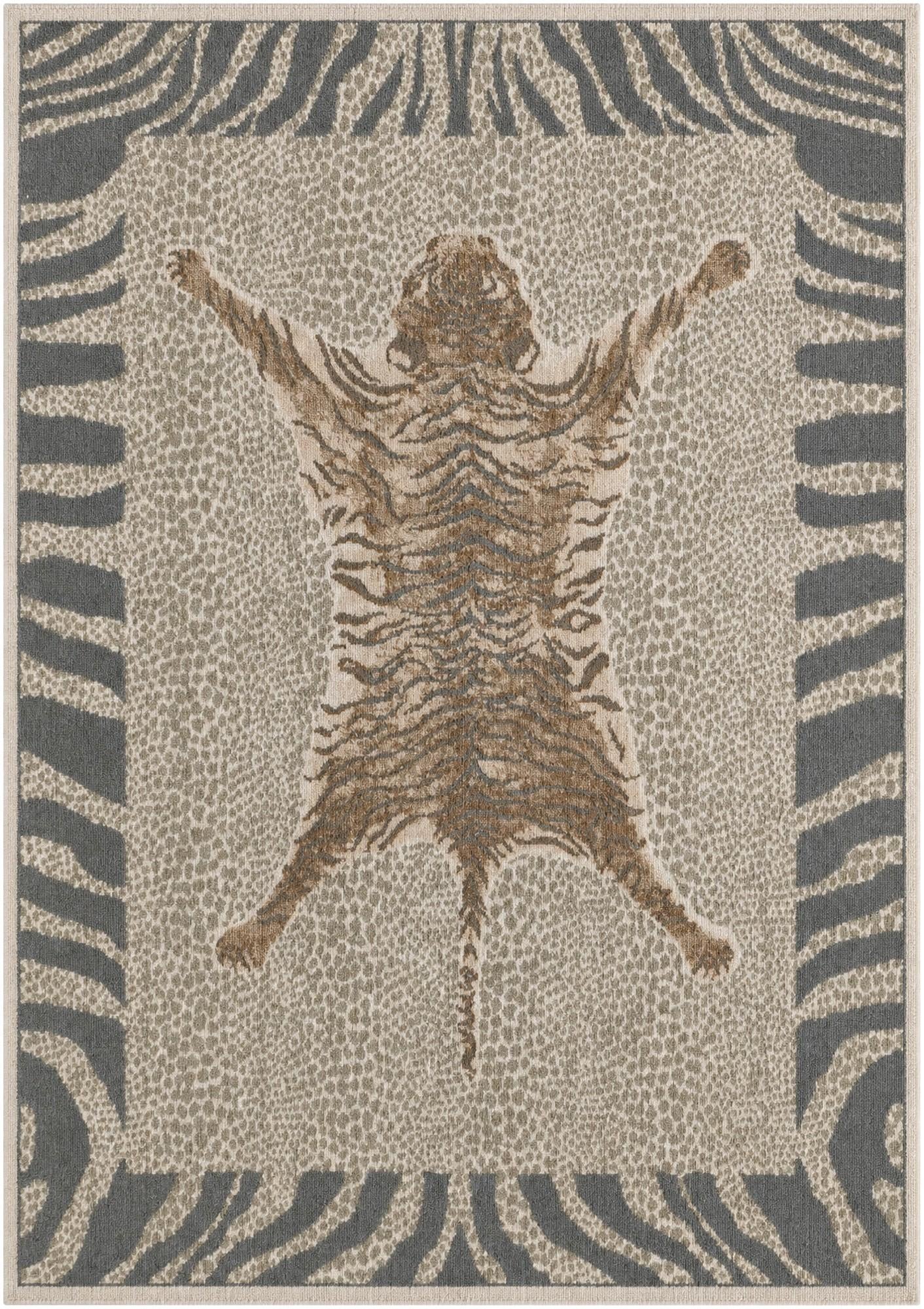 Denby · Animal print rug, gray and ivory