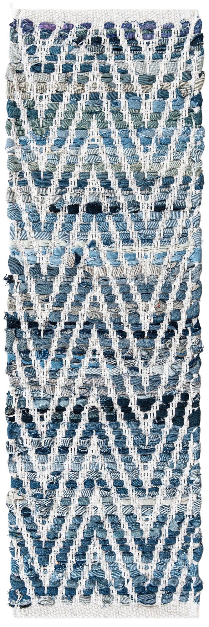 Denim blue Hand Woven Chindi Chevron Stair Rug