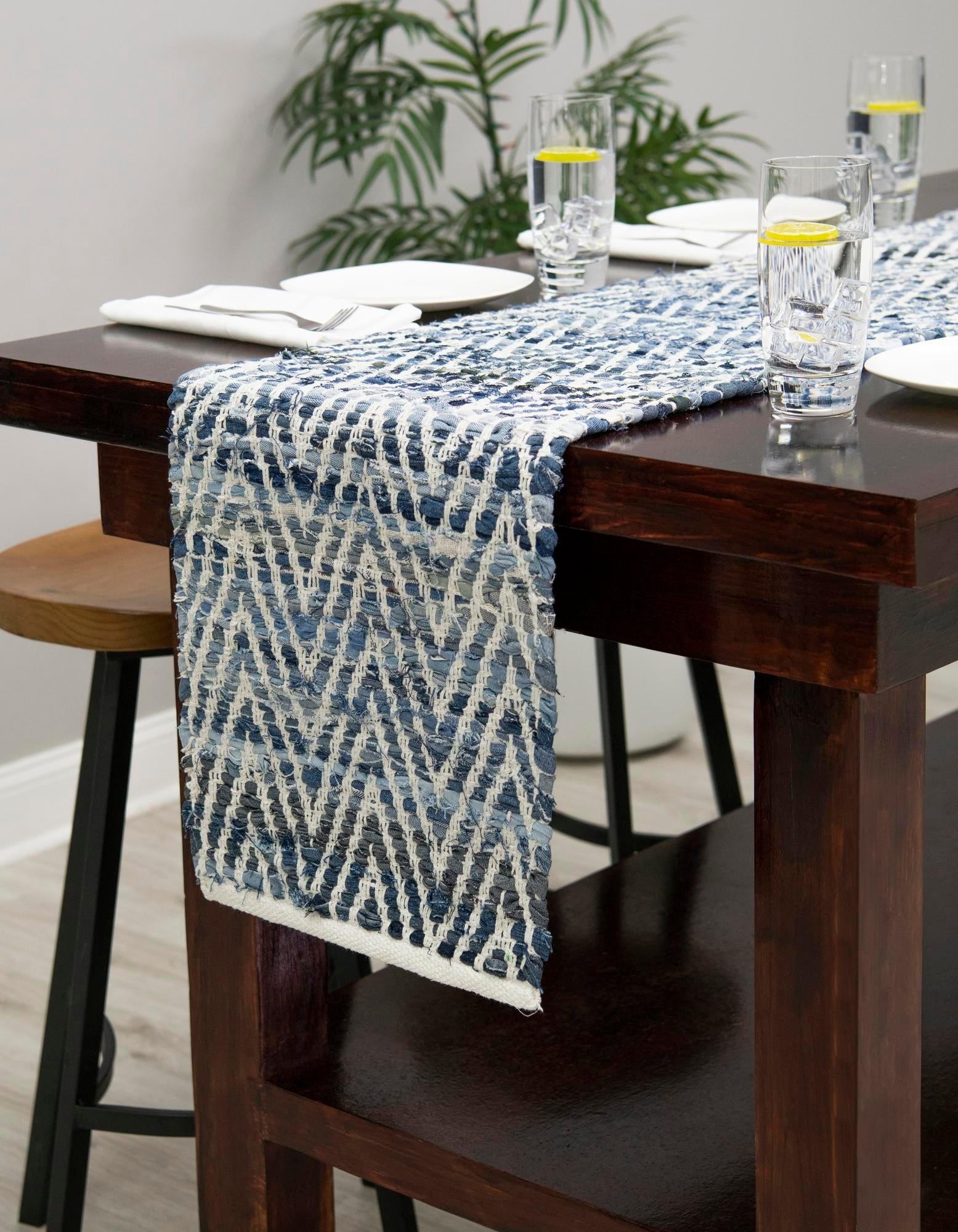 1' 2 x 10' Hand Woven Chindi Chevron Table Runner Rug
