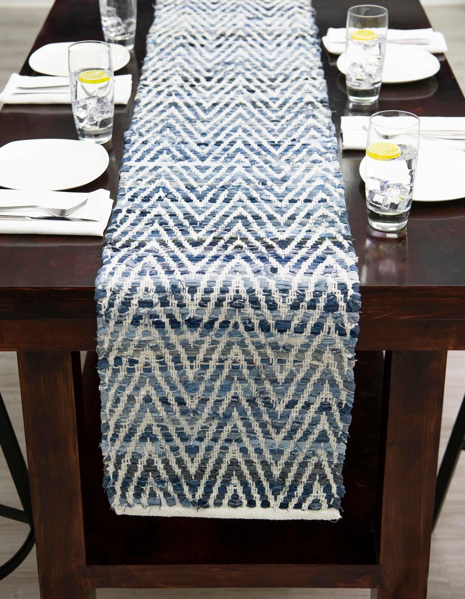 1' 2 x 10' Hand Woven Chindi Chevron Table Runner Rug