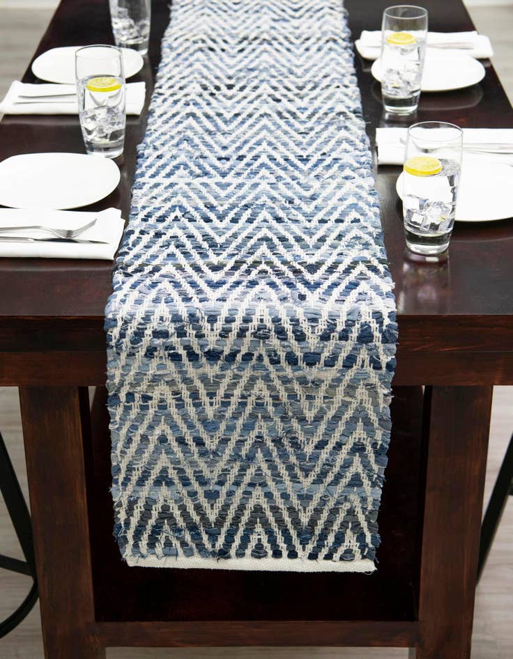 Detail image of 1' 2 x 8'  Hand Woven Chindi Chevron Table Runner Rug