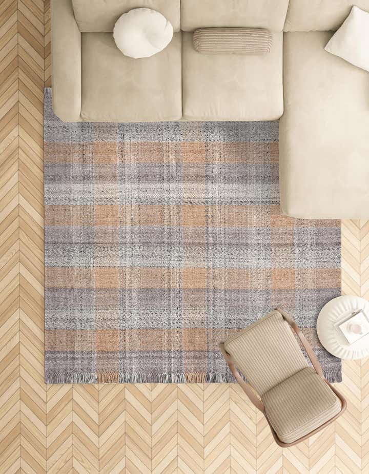 7' 10 x 7' 10 Easy-Clean Eco Plaid Washable Indoor / Outdoor Square Rug