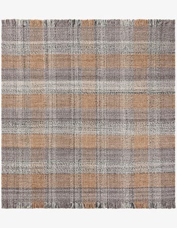 Desert Gray Easy-Clean Eco Plaid Washable Indoor / Outdoor Square Rug