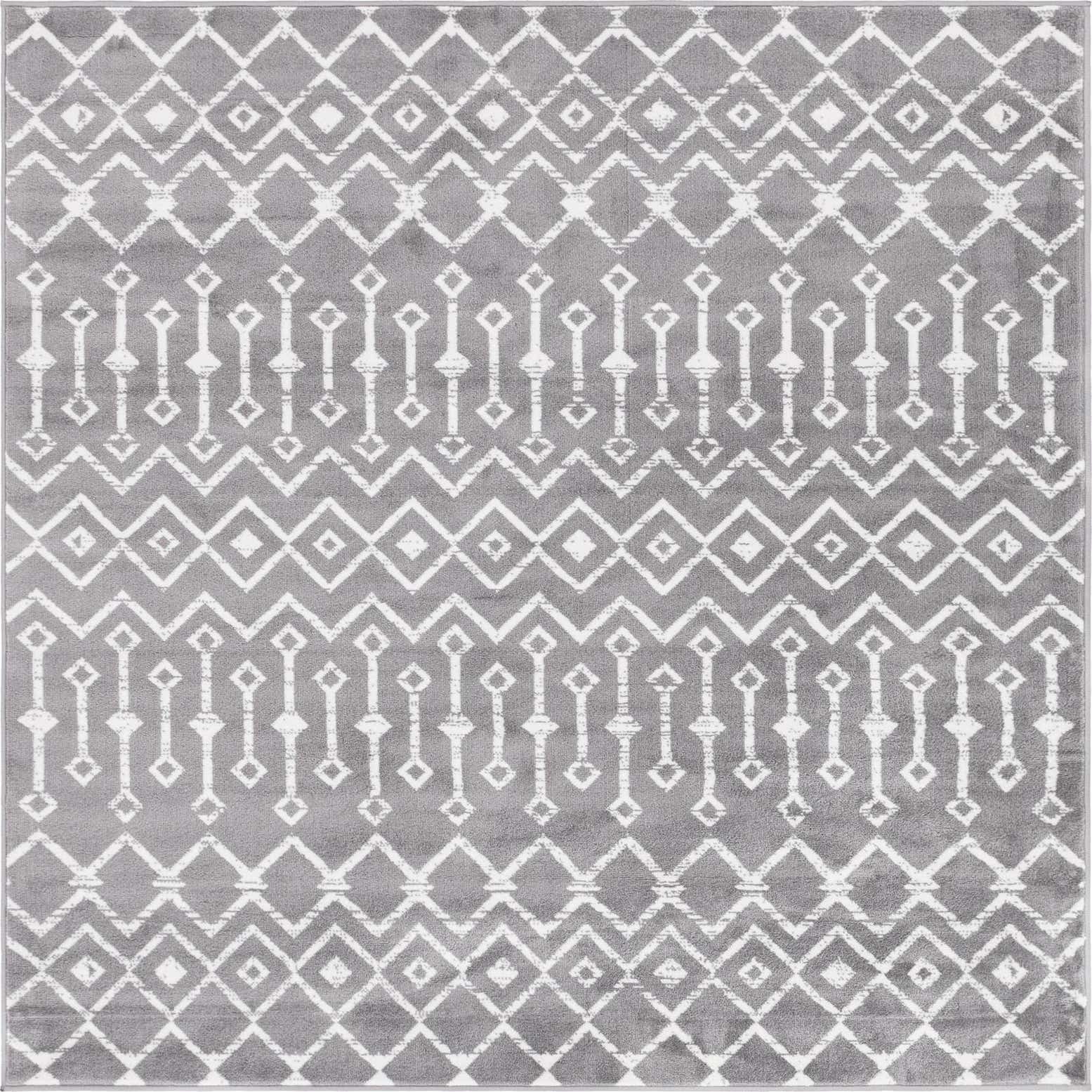 6' x 6' Dudley · Geometric lattice rug, gray and ivory