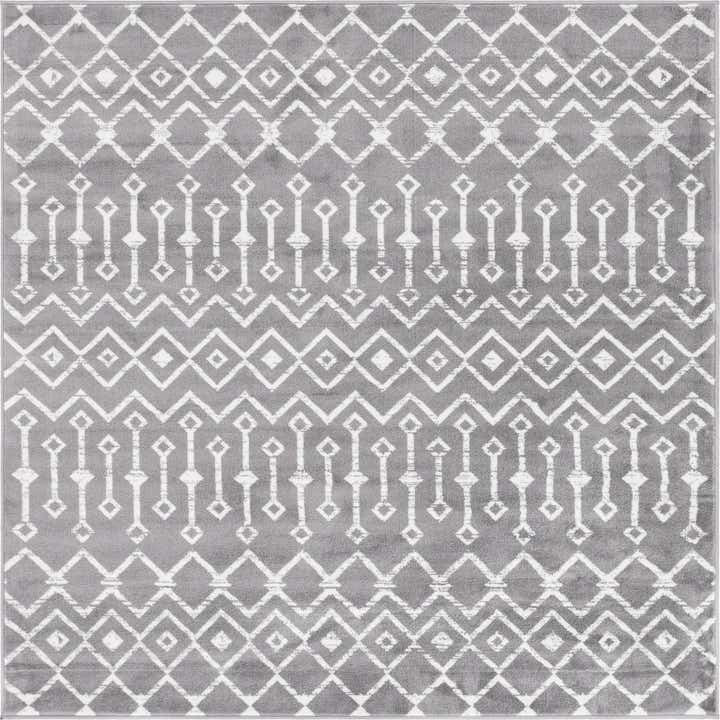 6' x 6' Dudley · Geometric lattice rug, gray and ivory