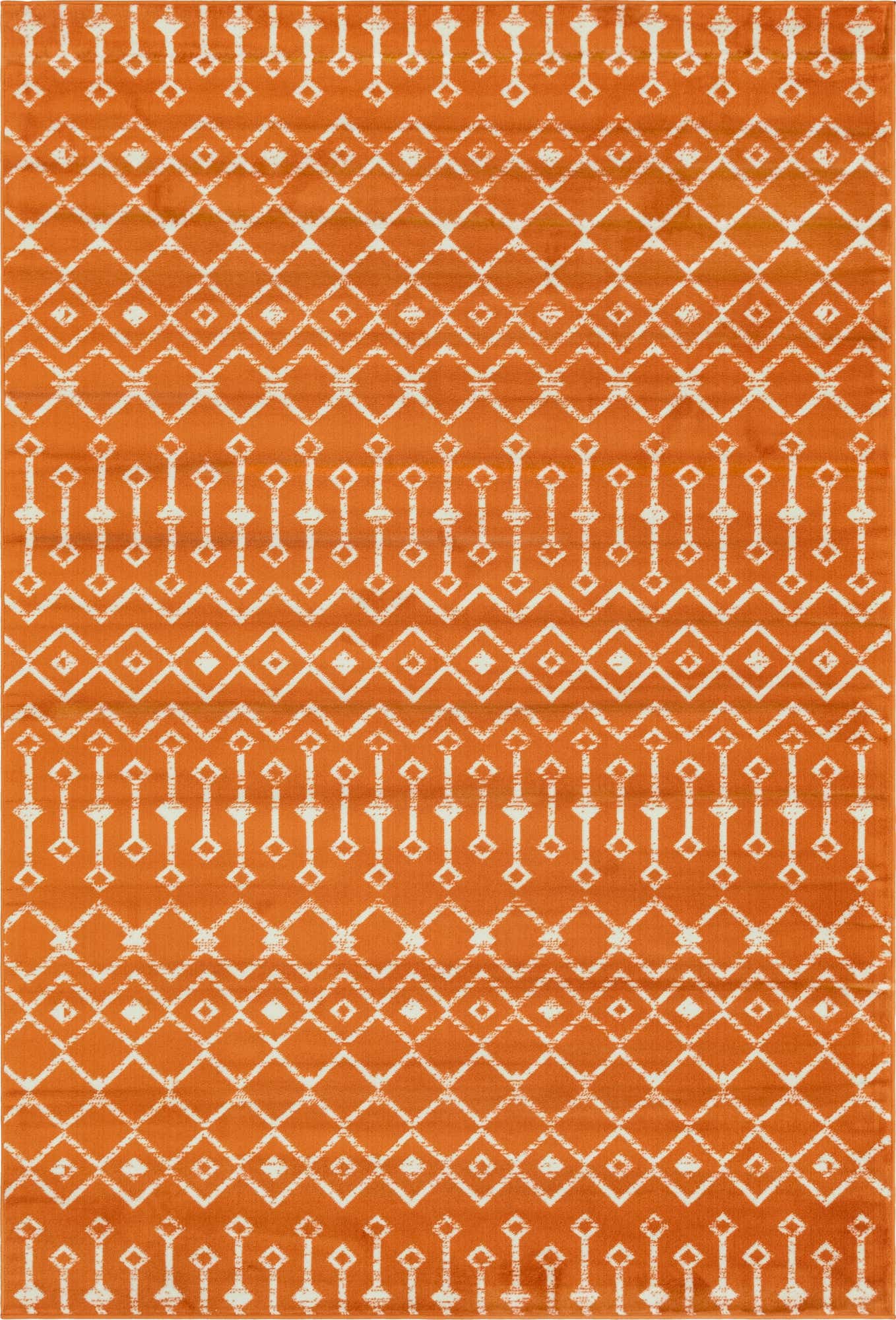 6' x 9' Dudley · Geometric trellis rug, orange and ivory