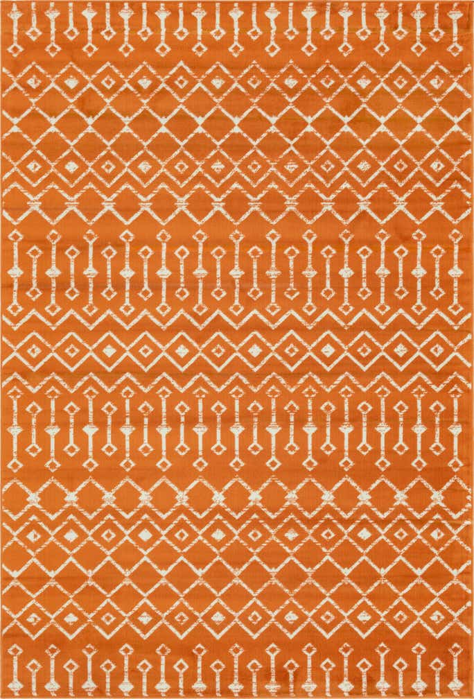 6' x 9' Dudley · Geometric trellis rug, orange and ivory