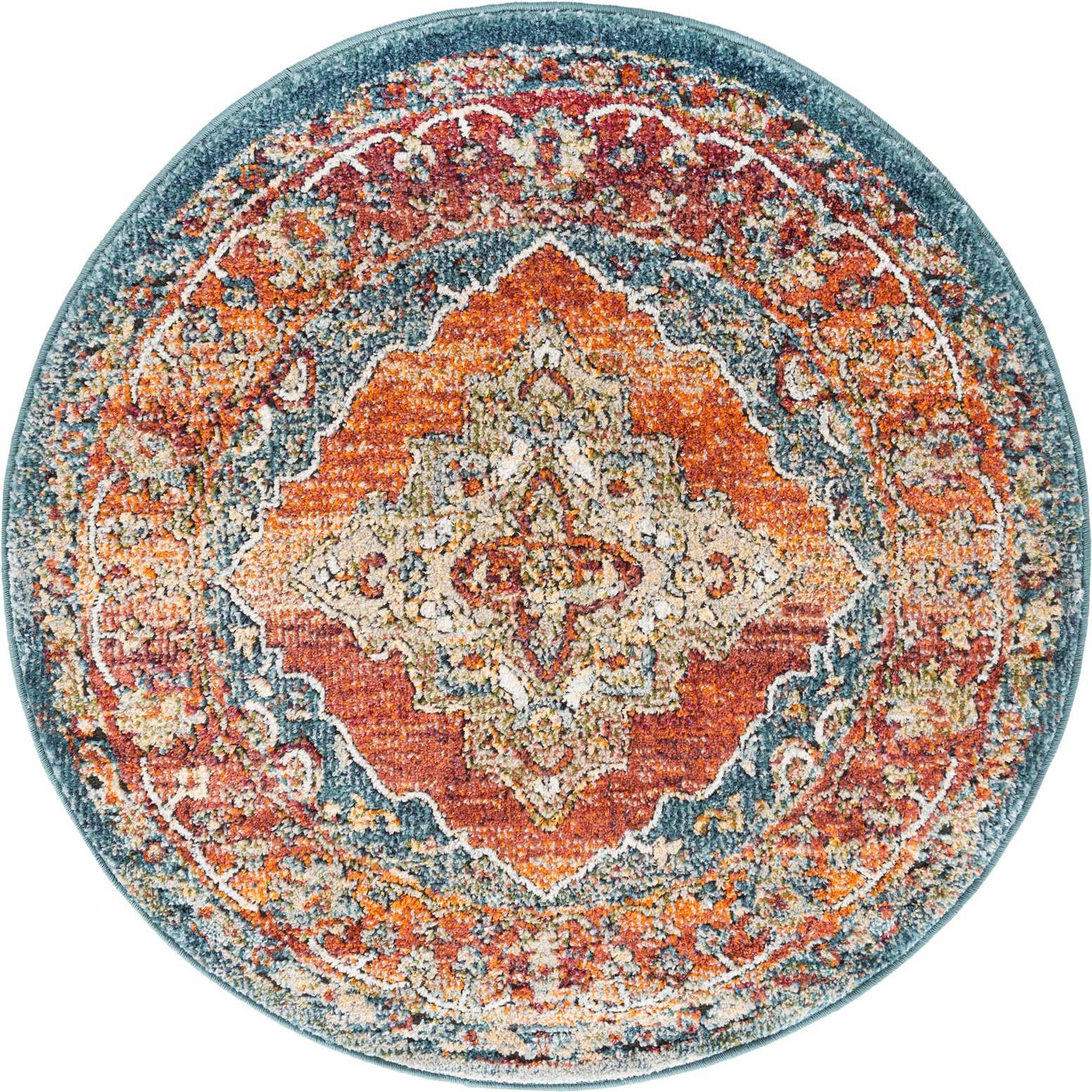 3' 3 x 3' 3 Elsa · Medallion rug, rust and blue