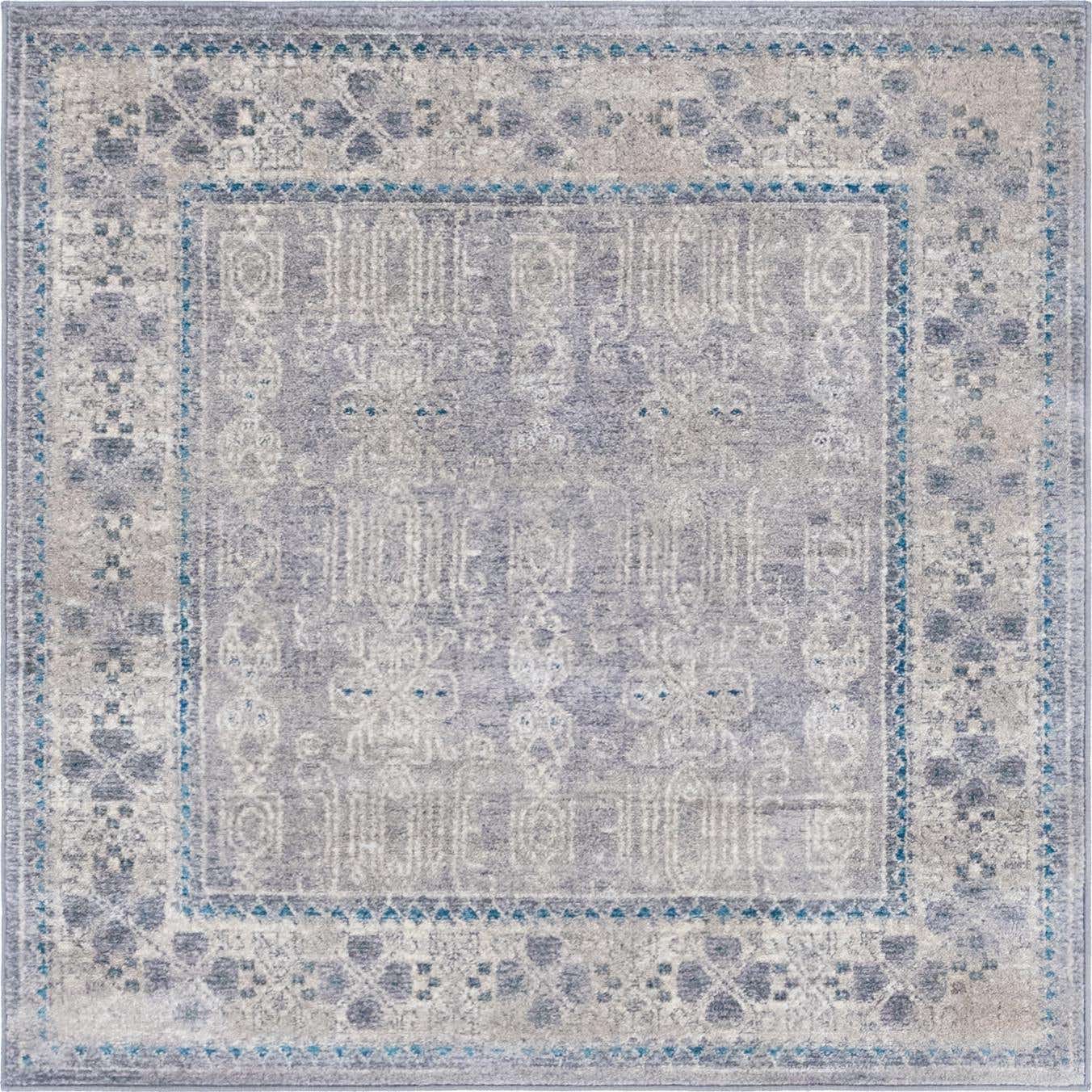 8' x 8' Esmond · Border rug, gray, ivory and blue