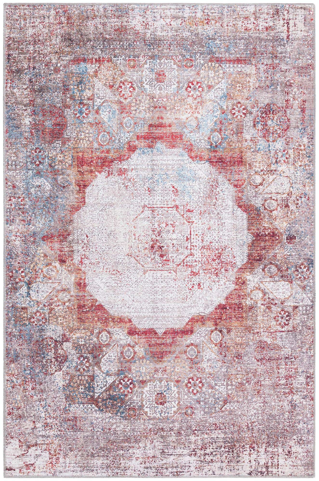 4' x 6' Fallowfield · Faded medallion Washable Rug, red and multi
