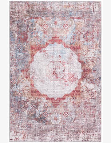 4' x 6' Fallowfield · Faded medallion Washable Rug, red and multi