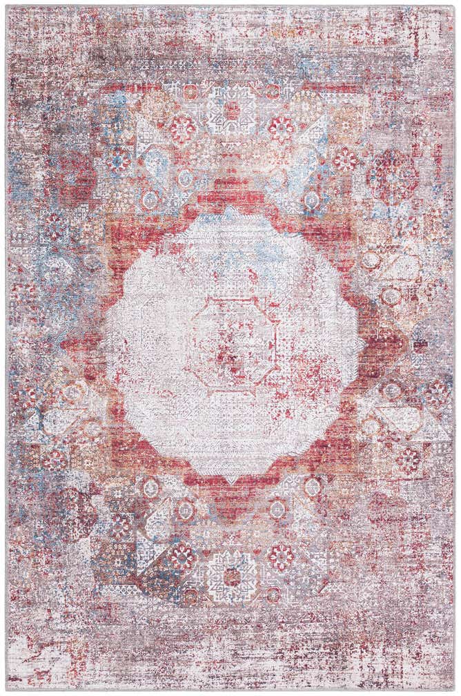 4' x 6' Fallowfield · Faded medallion Washable Rug, red and multi