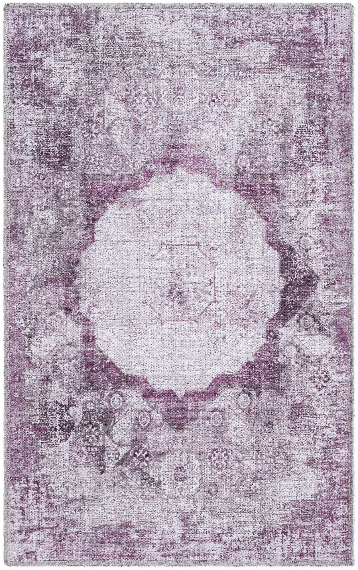 2' x 3' Fallowfield · Distressed medallion Washable Rug, pink and ivory