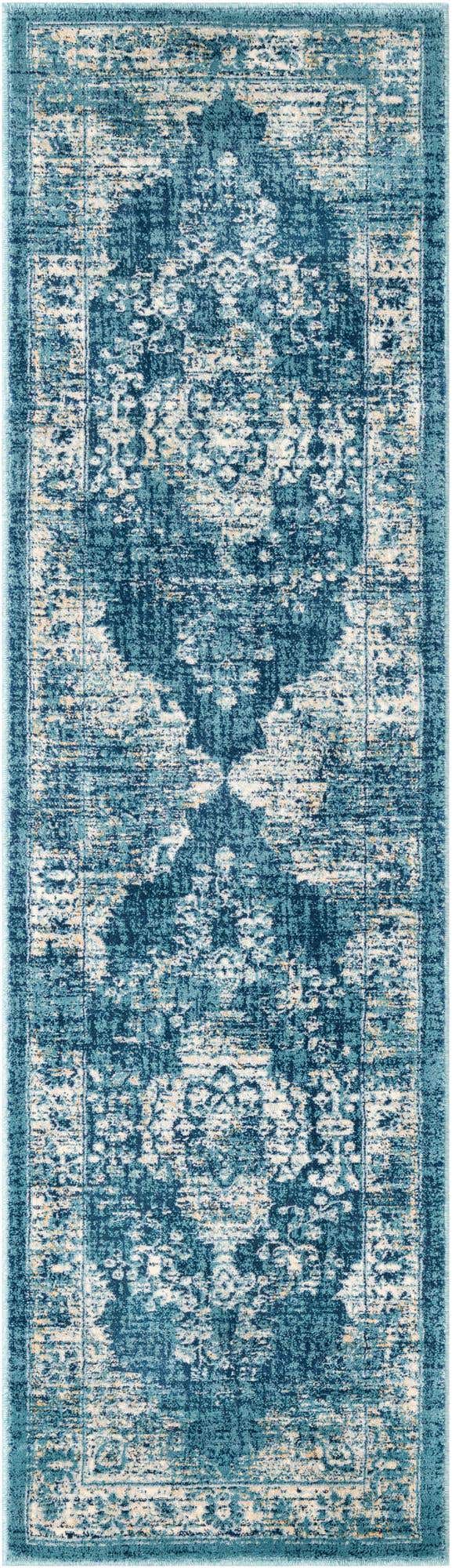 2' x 7' Fanshawe · Medallion rug, navy and beige