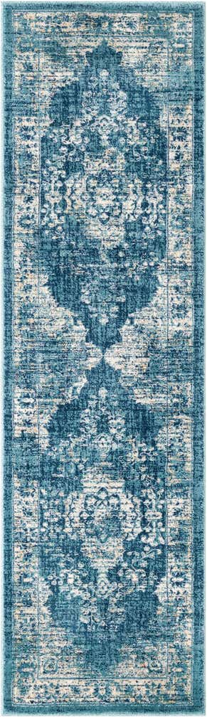 2' x 7' Fanshawe · Medallion rug, navy and beige