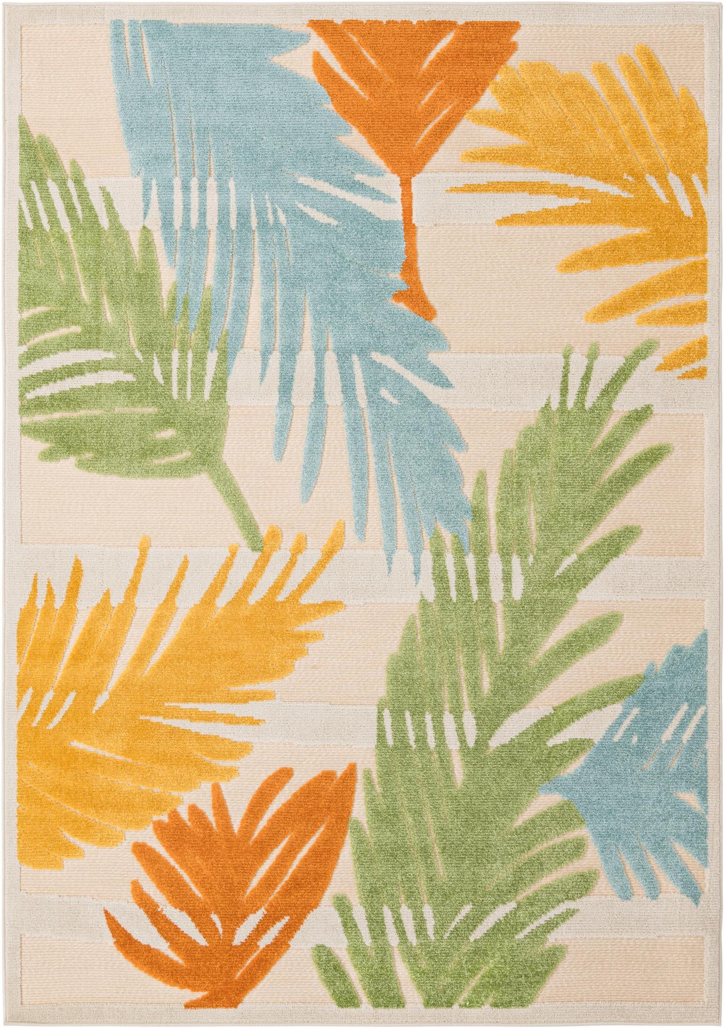 Fargo · Tropical leaf Outdoor Rug, multicolour on beige
