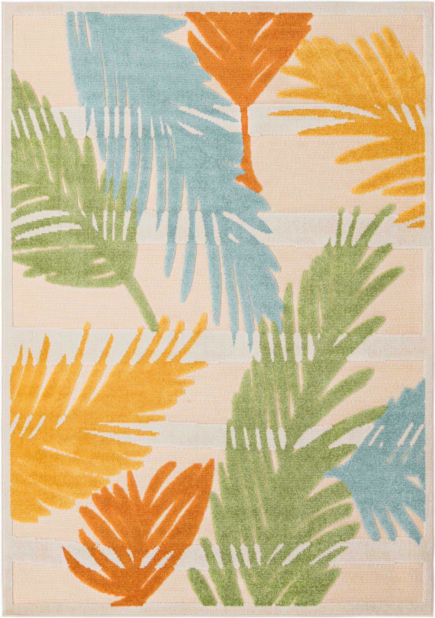 6' x 9' Fargo · Tropical leaf Outdoor Rug, multicolour on beige