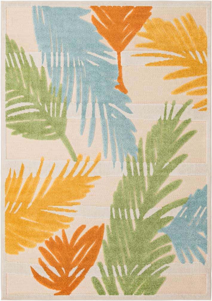 6' x 9' Fargo · Tropical leaf Outdoor Rug, multicolour on beige