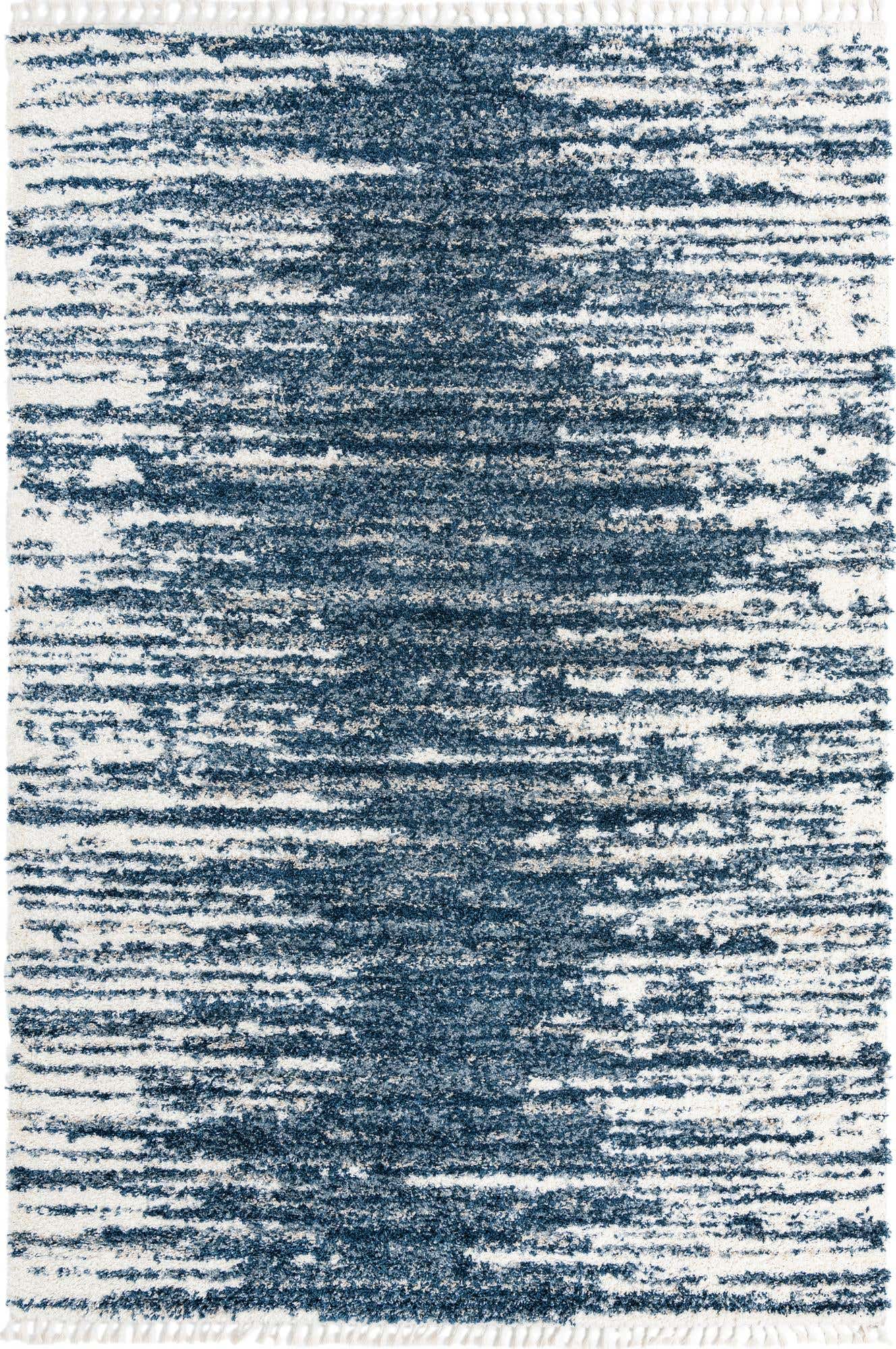 10' x 14' Felton · Abstract striped Shag Rug, blue and ivory