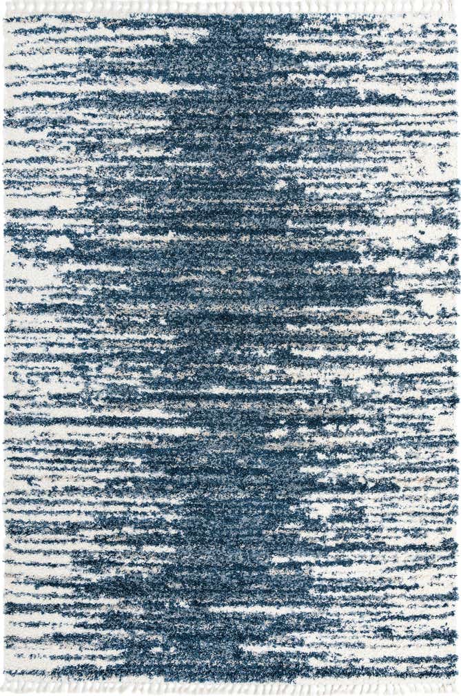 10' x 14' Felton · Abstract striped Shag Rug, blue and ivory