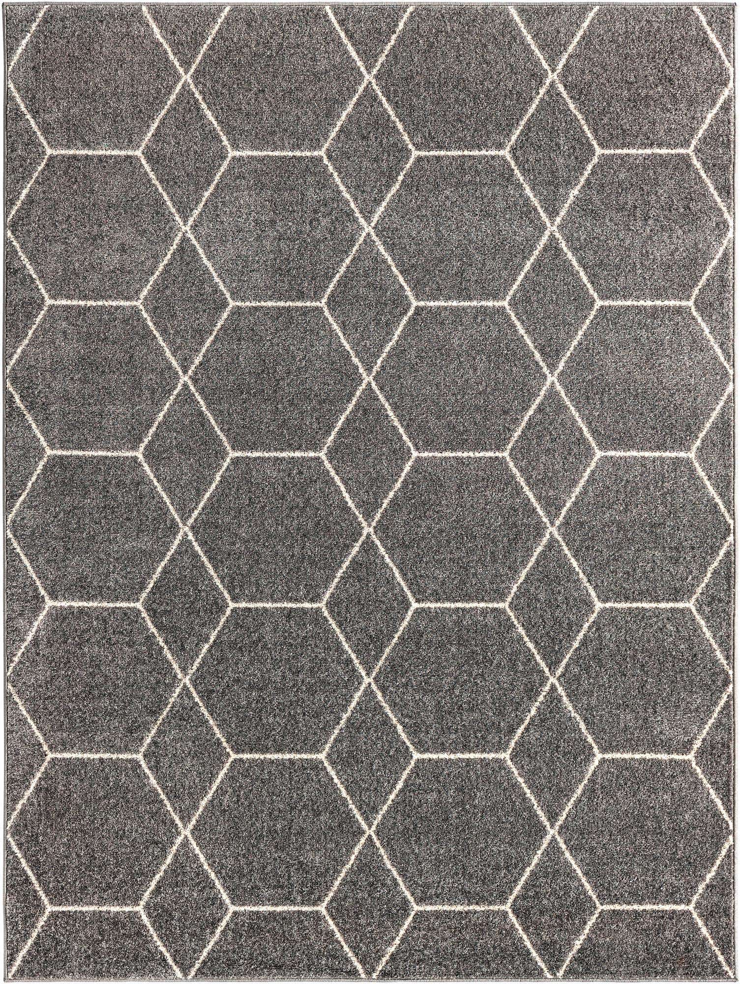 10' x 13' Galloway · Geometric lattice rug, gray and ivory