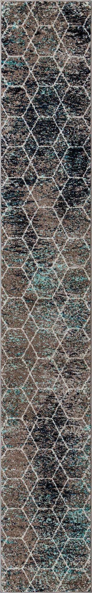 2' 7 x 12' Galloway · Geometric trellis rug, turquoise and brown