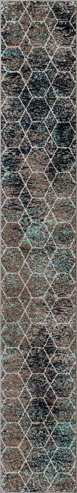 2' 7 x 12' Galloway · Geometric trellis rug, turquoise and brown