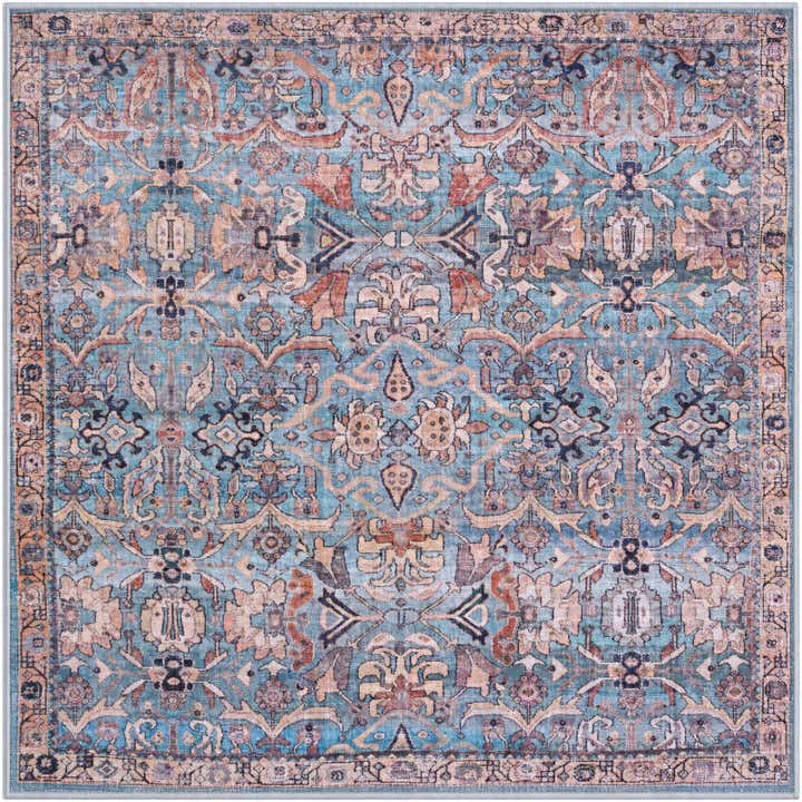 4' x 4' Gaskell · Persian floral rug, blue and rust