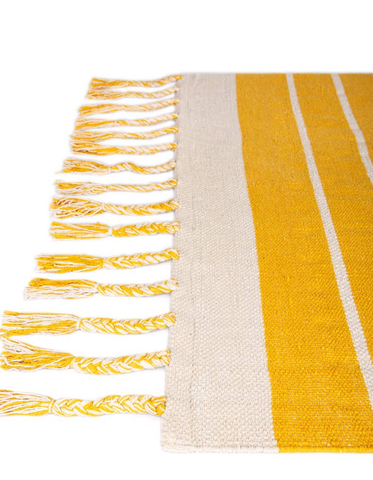 Detail image of Custom Gold and White Hand Woven Chindi Cotton Rug