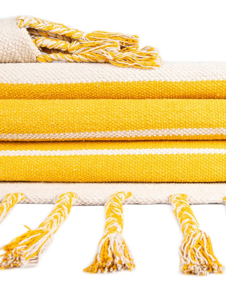 Detail image of Custom Gold and White Hand Woven Chindi Cotton Rug