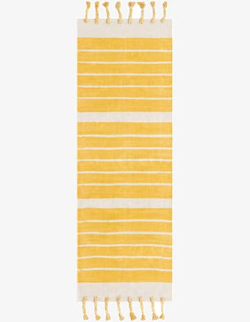 Gold and White Hand Woven Chindi Cotton Runner Rug