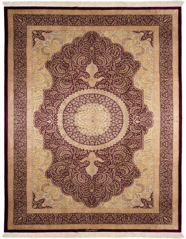 Detail image of 6' 6 x 9' 9 Hand Knotted Ghom Silk Persian Rug