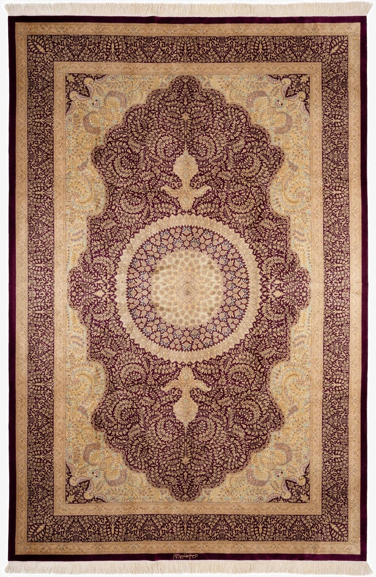 6' 6 x 9' 9  Hand Knotted Ghom Silk Persian Rug