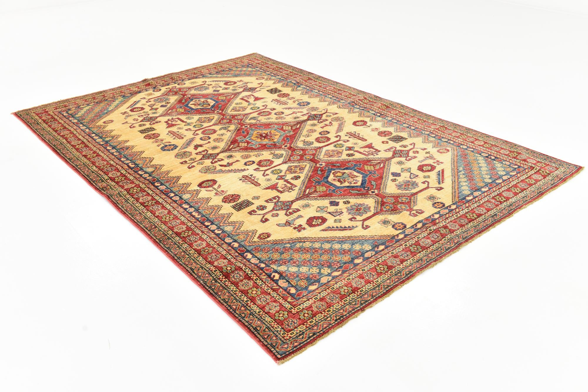 6' x 8' 3 Hand Knotted Kazak Rug