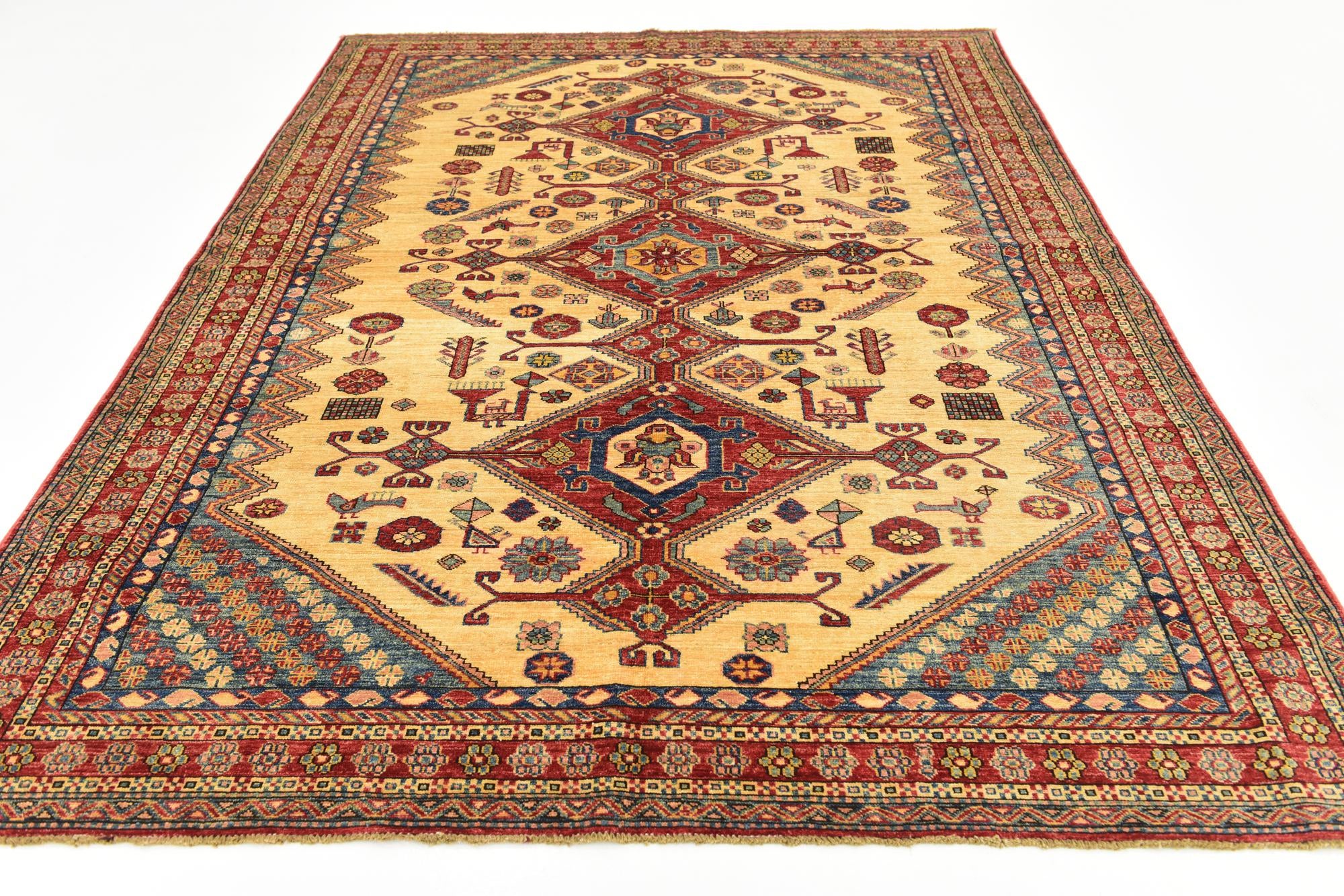 6' x 8' 3 Hand Knotted Kazak Rug