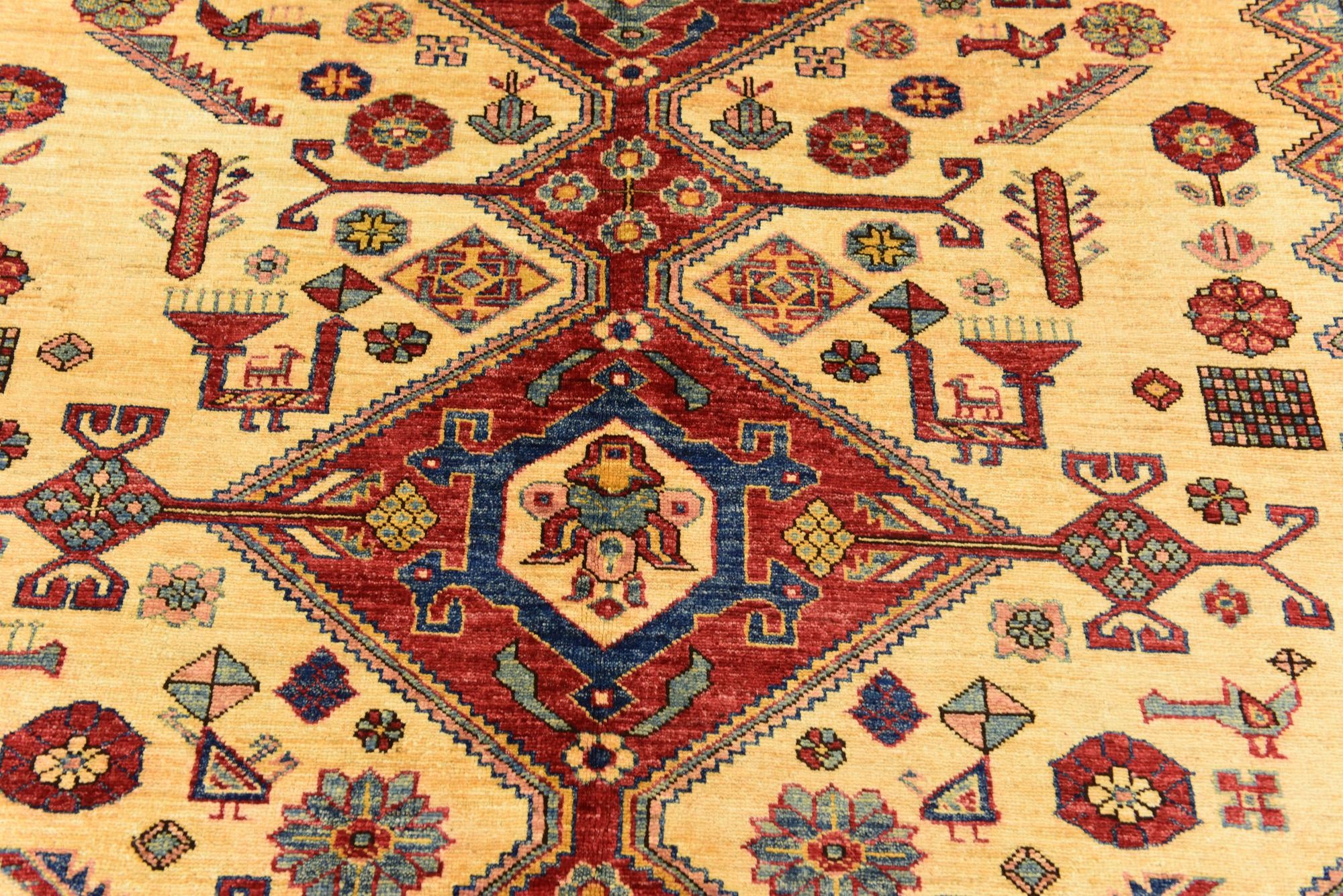 6' x 8' 3 Hand Knotted Kazak Rug