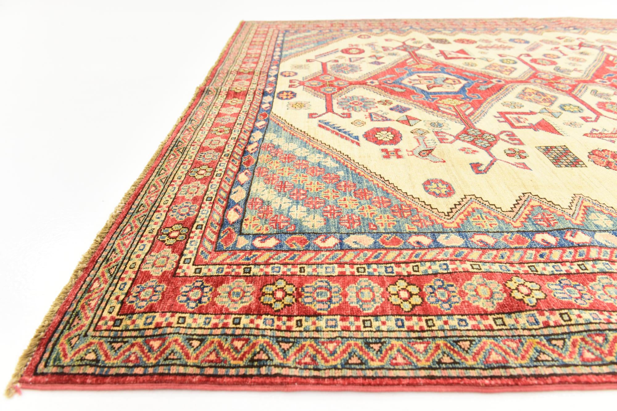 6' x 8' 3 Hand Knotted Kazak Rug